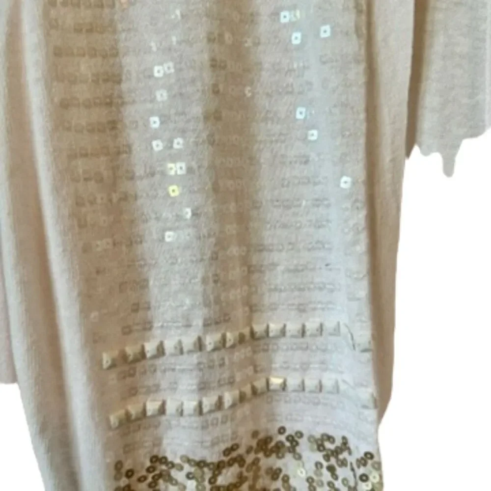 CHICO's Long Sleeve Cream Solid w/ Sequin Accents Stand-Up Collar Full Zip Sz 3
